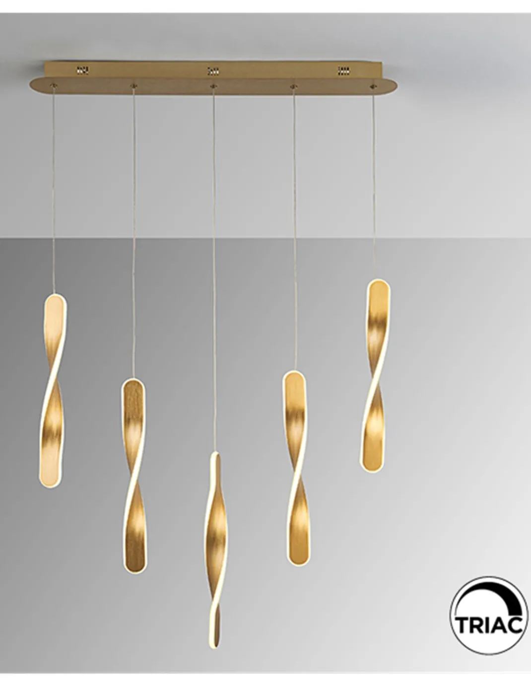 Lámpara colgante lineal Twist – Schuller – Lámpara minimalista regulable, acabado oro cepillado