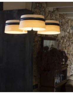 Lámpara colgante Loop - Faro - Diseño moderno con 3 pantallas de madera en 2 colores