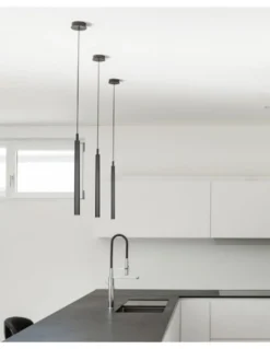 Lámpara colgante Milos - Luxcambra - Lámpara tubular negra, diseño minimalista, LED, Ø3 cm