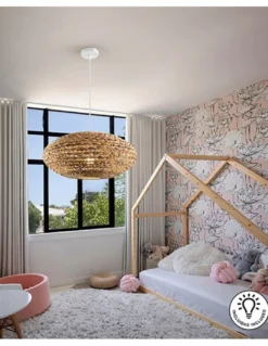 Lámpara colgante Nana – Schuller – Lámpara boho chic natural, pantalla de ratán y jacinto trenzado