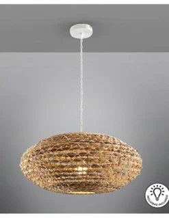Lámpara colgante Nana – Schuller – Lámpara boho chic natural, pantalla de ratán y jacinto trenzado