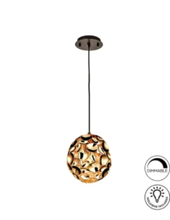 Lámpara colgante Narisa – Schuller – Lámpara con altura regulable, baño de oro rosa y marrón oscuro