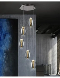Lámpara colgante Nebula – Schuller – Diseño moderno con 5 luces, pantallas de cristal espejado