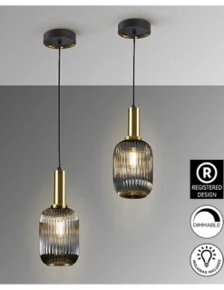 Lámpara colgante Norma – Schuller – Tulipa de cristal en gris smoke, lámpara decorativa