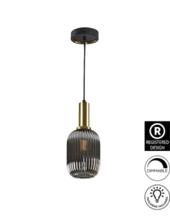 Lámpara colgante Norma – Schuller – Tulipa de cristal en gris smoke, lámpara decorativa
