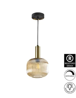Lámpara colgante Norma – Schuller – Lámpara vintage con tulipa de cristal ámbar