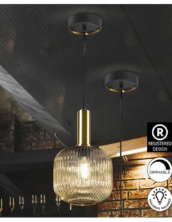 Lámpara colgante Norma – Schuller – Lámpara vintage con tulipa de cristal ámbar