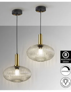 Lámpara colgante Norma – Schuller – Pantalla de cristal moldeado transparente