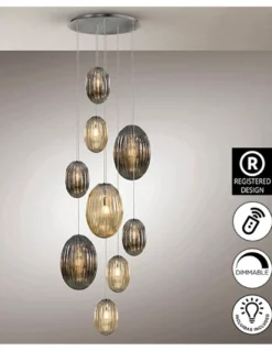 Lámpara colgante Ovila – Schuller – Lámpara de 5 luces, pantallas de cristal