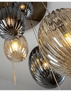 Lámpara colgante Ovila – Schuller – Lámpara de 5 luces, pantallas de cristal