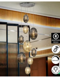 Lámpara colgante Ovila – Schuller – Lámpara de 5 luces, pantallas de cristal