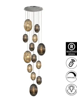 Lámpara colgante Ovila – Schuller – Lámpara decorativa de 13 luces, pantallas de cristal