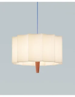Lámpara colgante Rain – Robin - Estructura de madera de castaño, Pantalla blanca, Ø 40 cm
