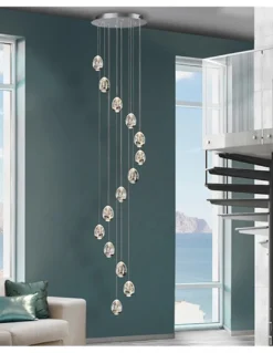 Lámpara colgante Rocío - Schuller - Lámpara LED XL, color plateado, idónea para hueco de escalera