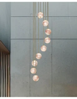 Lámpara colgante Royal Spiral - Robin - Diseño minimalista decorativo, 9 luces de alabastro