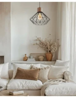 Lámpara colgante Sequoia – IDP Lampshades – Lámpara jaula de metal, efecto madera, 2 tamaños