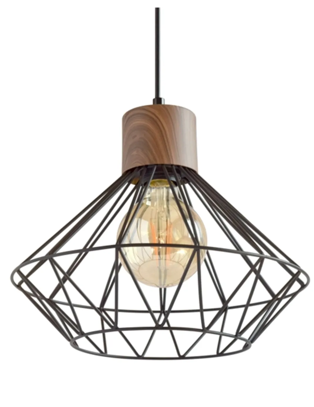 Lámpara colgante Sequoia – IDP Lampshades – Lámpara jaula de metal, efecto madera, 2 tamaños