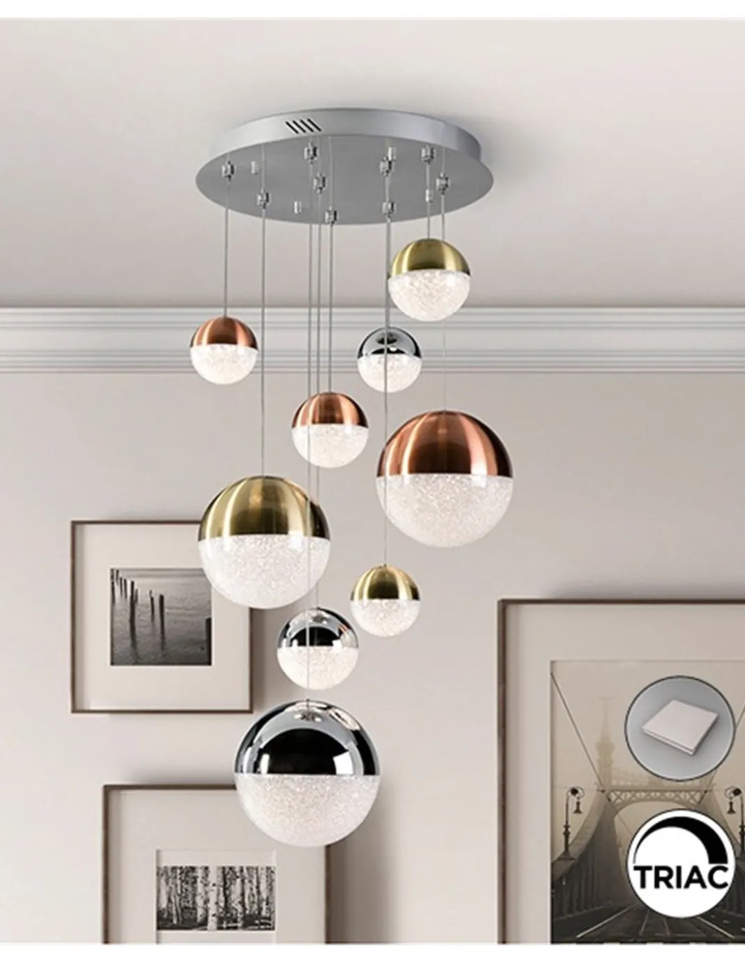Lámpara colgante Sphere – Schuller – Lámpara LED regulable, 9 tulipas esféricas