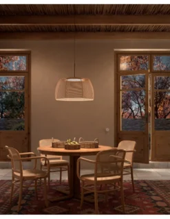 Lámpara colgante Tanit - Bover - Lámpara de techo de hilo beige, Regulable Triac, LED 2700K