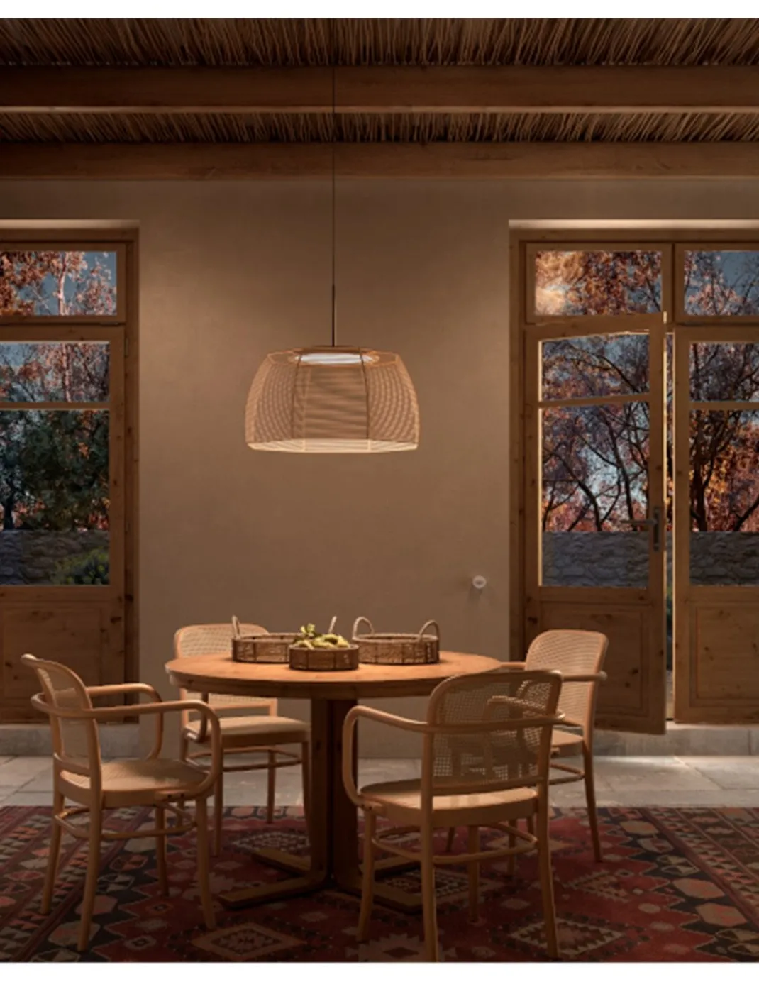 Lámpara colgante Tanit - Bover - Lámpara de techo de hilo beige, Regulable Triac, LED 2700K