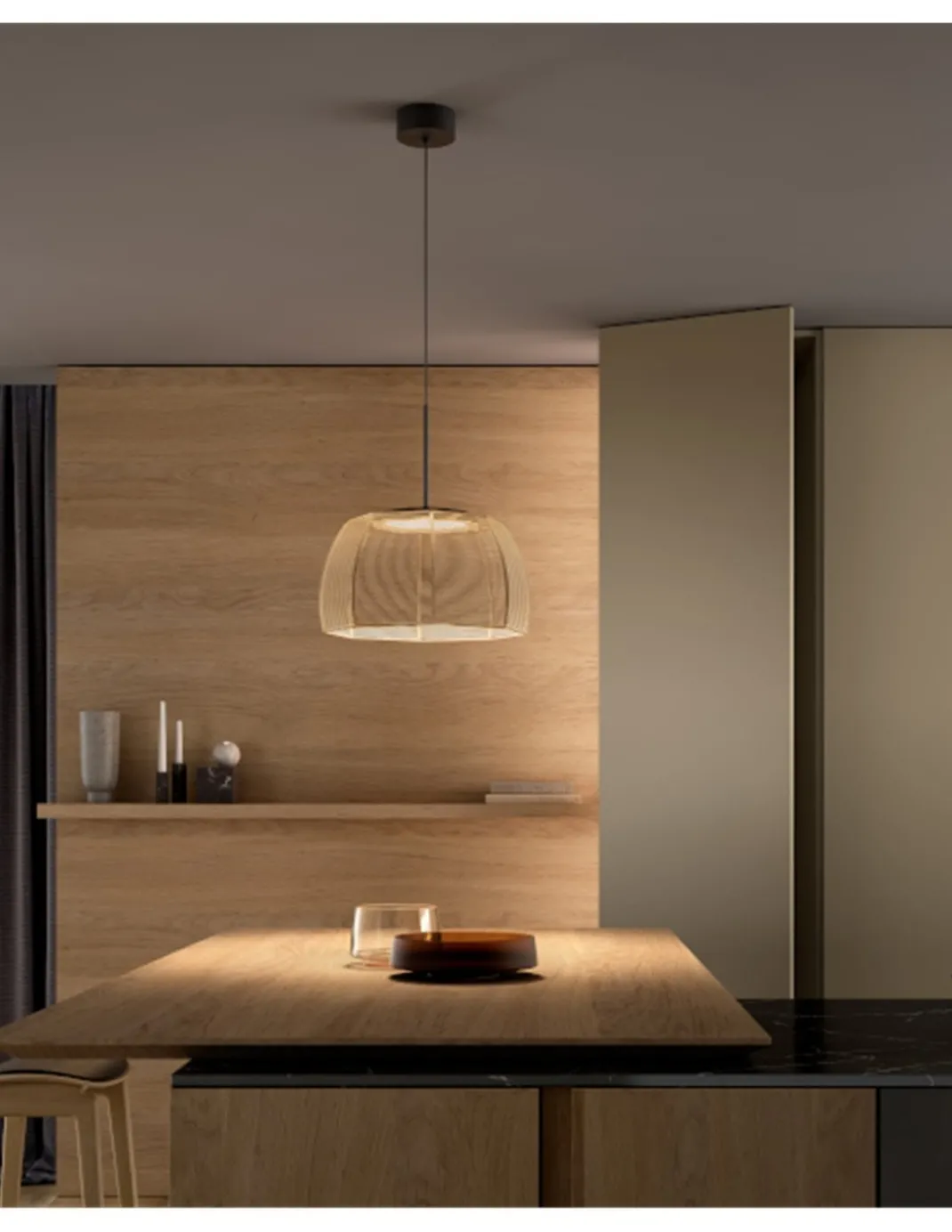 Lámpara colgante Tanit - Bover - Lámpara de techo de hilo beige, Regulable Triac, LED 2700K
