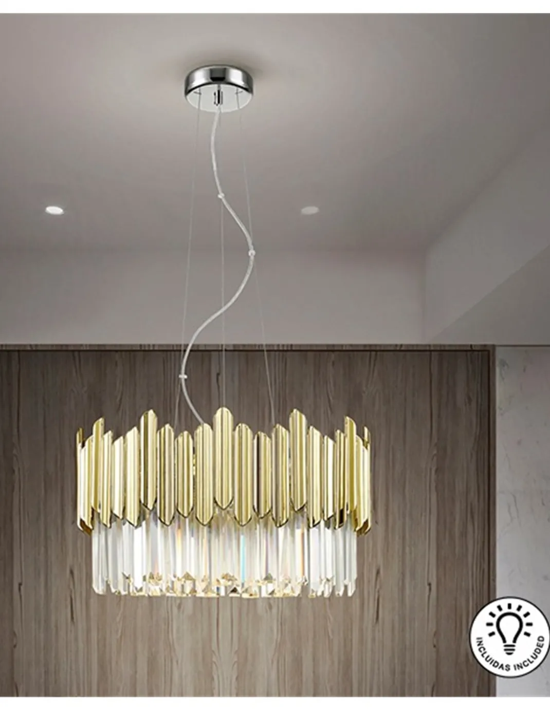 Lámpara colgante Tiara – Schuller – Pantalla de cristal facetado en cromo o dorado