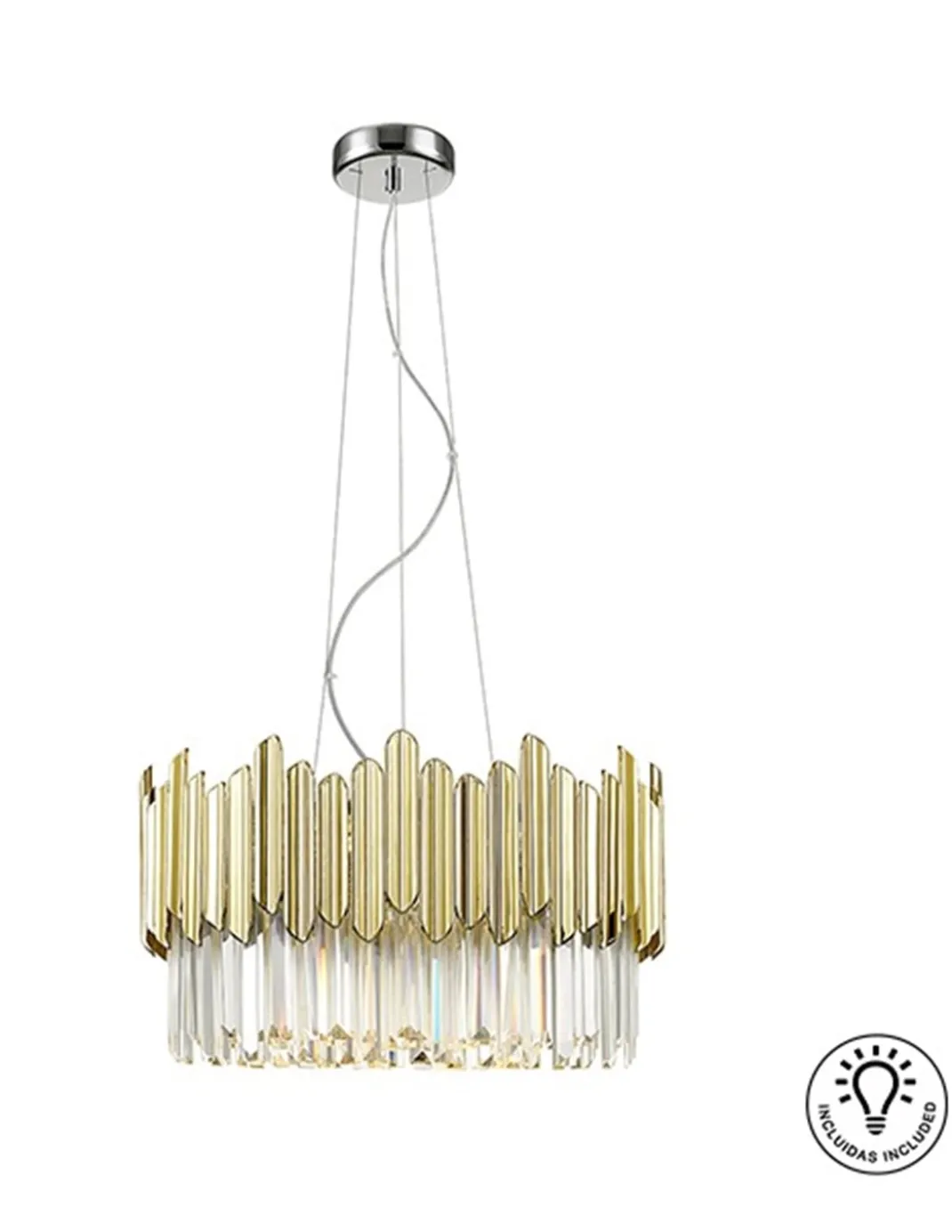 Lámpara colgante Tiara – Schuller – Pantalla de cristal facetado en cromo o dorado