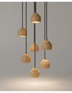 Lámpara colgante Txapela - Pedret Lighting - Lámpara de roble oscuro o claro