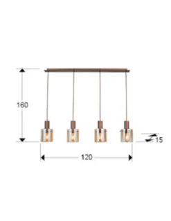 Lámpara colgante Venize - Schuller - Lámpara lineal con 4 pantallas de cristal ámbar