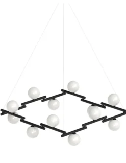 Lámpara colgante Zen – Pujol – Lámpara cuadrada negra tipo bola, 8+12 luces