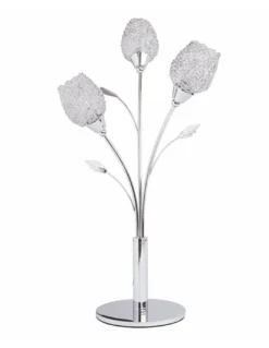 Lámpara de mesa Adriana - IDP Lampshades - Diseño elegante de flores, estilo neoclásico, color plateado