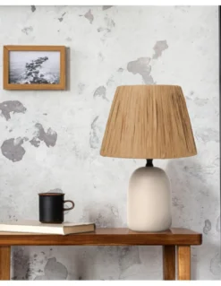 Lámpara de mesa Alezio - IDP Lampshades - Lámpara de cerámica, pantalla de rafia