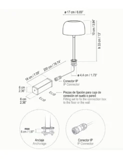 Lámpara de mesa Bol – Bover – Lámpara con anclaje para suelo o pared, LED 1200 lm 2700K