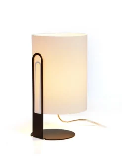 Lámpara de mesa Clipam – Luxcambra – Pantalla de cotonet en blanco o gris, acabado negro