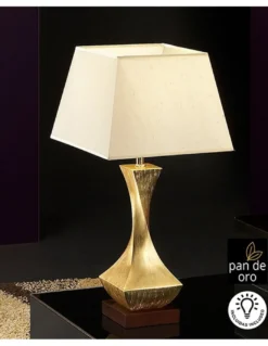 Lámpara de mesa Deco – Schuller – Lámpara elegante dorada con pantalla beige