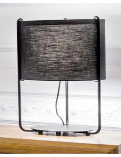 Lámpara de mesa Drum - Faro - Diseño moderno con pantalla gris oscura