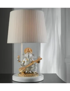 Lámpara de mesa Ganesha con Veena - Lladró - Lámpara artesanal elegante de porcelana