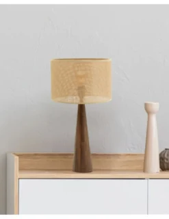 Lámpara de mesa Honorine - IDP Lampshades - Diseño madera y jute