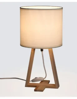 Lámpara de mesa Nuts – FORLIGHT – Lámpara nórdica con pantalla textil, Madera natural