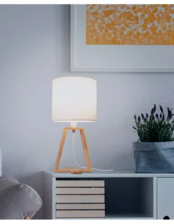 Lámpara de mesa Nuts – FORLIGHT – Lámpara nórdica con pantalla textil, Madera natural