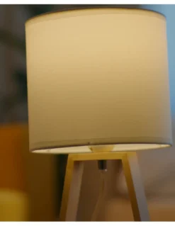 Lámpara de mesa Nuts – FORLIGHT – Lámpara nórdica con pantalla textil, Madera natural