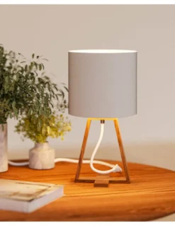 Lámpara de mesa Nuts – FORLIGHT – Lámpara nórdica con pantalla textil, Madera natural