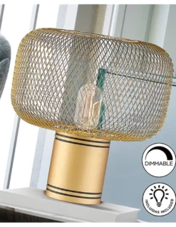 Lámpara de mesa Osiris – Schuller – Tulipa de malla metálica en dorado