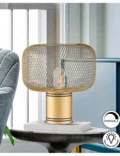 Lámpara de mesa Osiris – Schuller – Tulipa de malla metálica en dorado