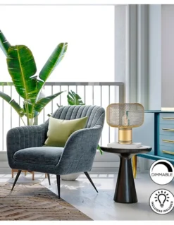 Lámpara de mesa Osiris – Schuller – Tulipa de malla metálica en dorado