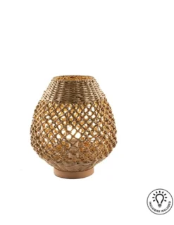 Lámpara de mesa Yaiza – Schuller – Lámpara boho chic con pantalla de cuerda de papel trenzado