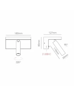Lámpara de pared Beam – Beneito & Faure – Foco orientable con USB-C