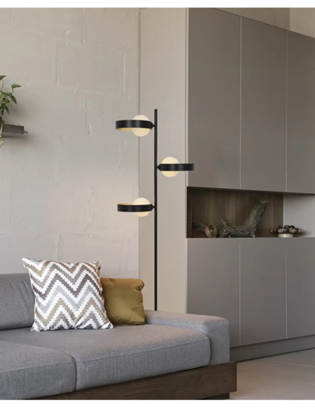 Lámpara de pie Arianna – AJP – Lámpara de salón con 3 luces, acabado negro