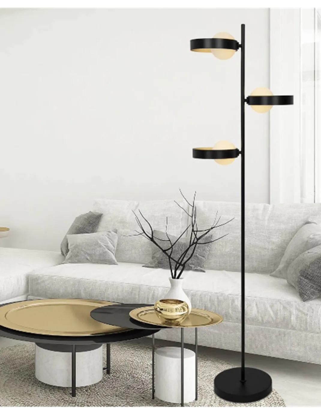 Lámpara de pie Arianna – AJP – Lámpara de salón con 3 luces, acabado negro