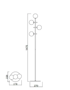 Lámpara de pie Cellar – Mantra – Lámpara bola, 4 luces G4, Negr0